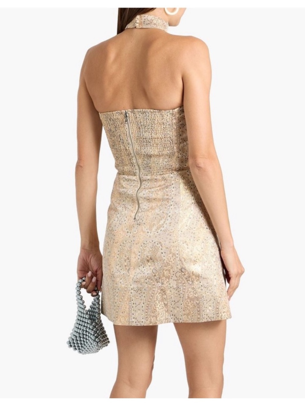 Alice + Olivia Strapless Metallic Gold Paisley Mini Dress - Picture 2 of 9
